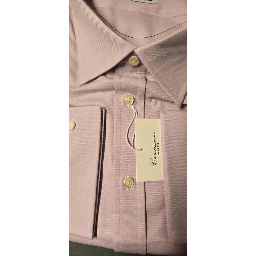 Camicissima Slim Fit Pink Double Cuff Dress Shirt 100% Cotton Size 20½ – New